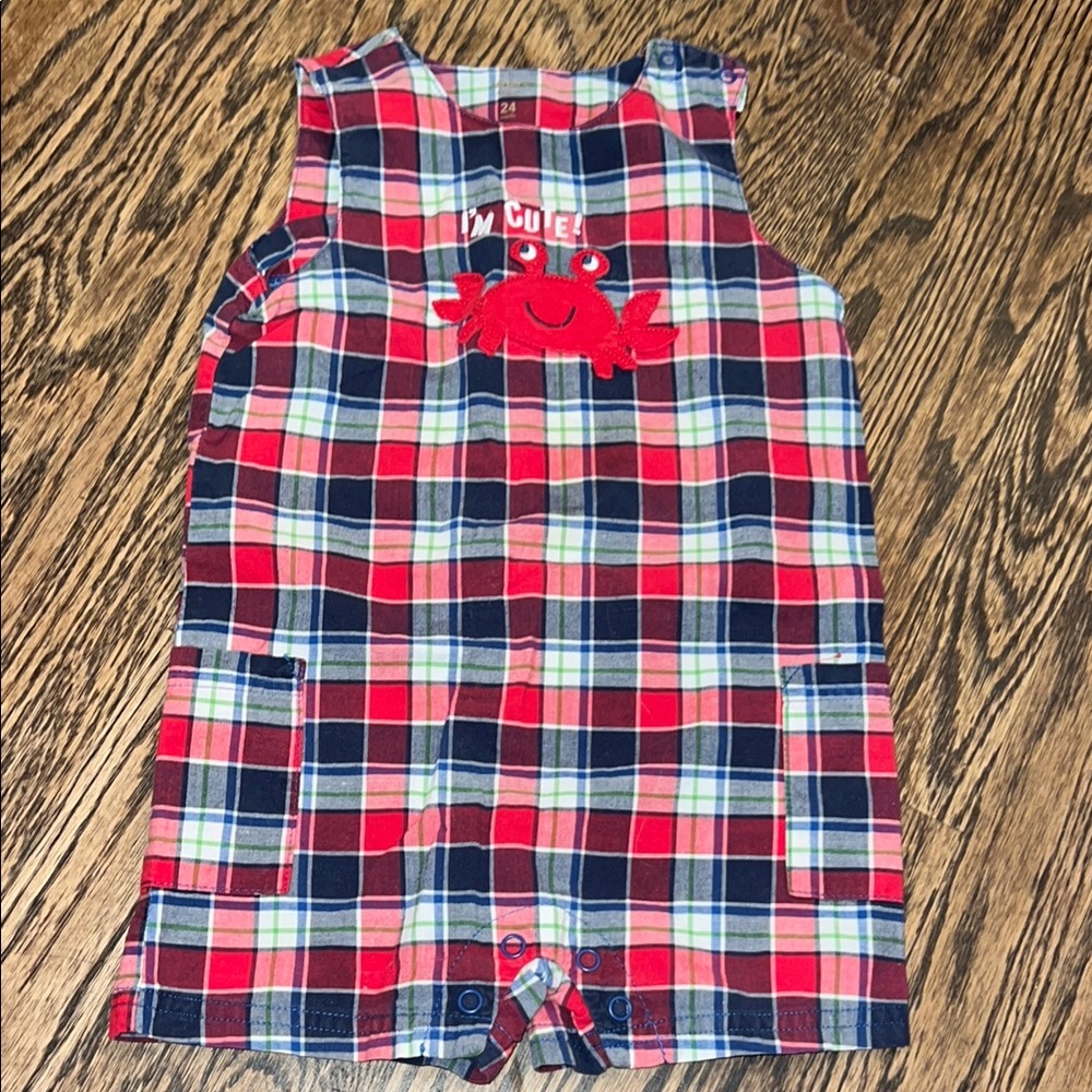 Plaid Baby Romper with Crab Design